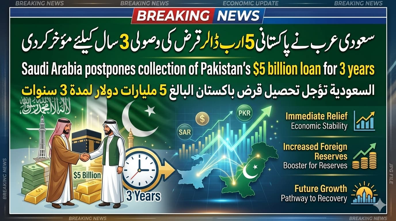 سعودی عرب نے پاکستانی 5 ارب ڈالر قرض کی وصولی 3 سال کیلئے مؤخر کردی السعودية تؤجل تحصيل قرض باكستان البالغ 5 مليارات دولار لمدة 3 سنواتSaudi Arabia postpones collection of Pakistan’s $5 billion loan for 3 years