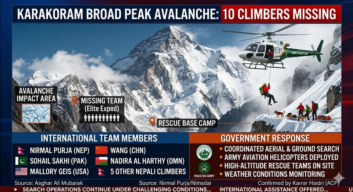 10 climbers missing after being hit by deadly avalanche on Karakoram Broad Peak,