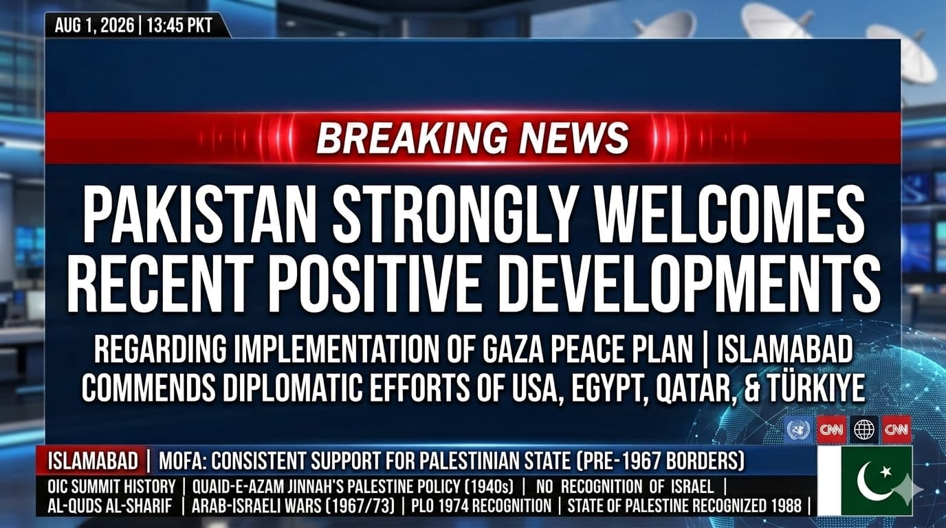 Pakistan Welcomes Gaza Peace Plan Progress; MoFA Details Indispensable Diplomatic Role & Jordan Summit Coordination