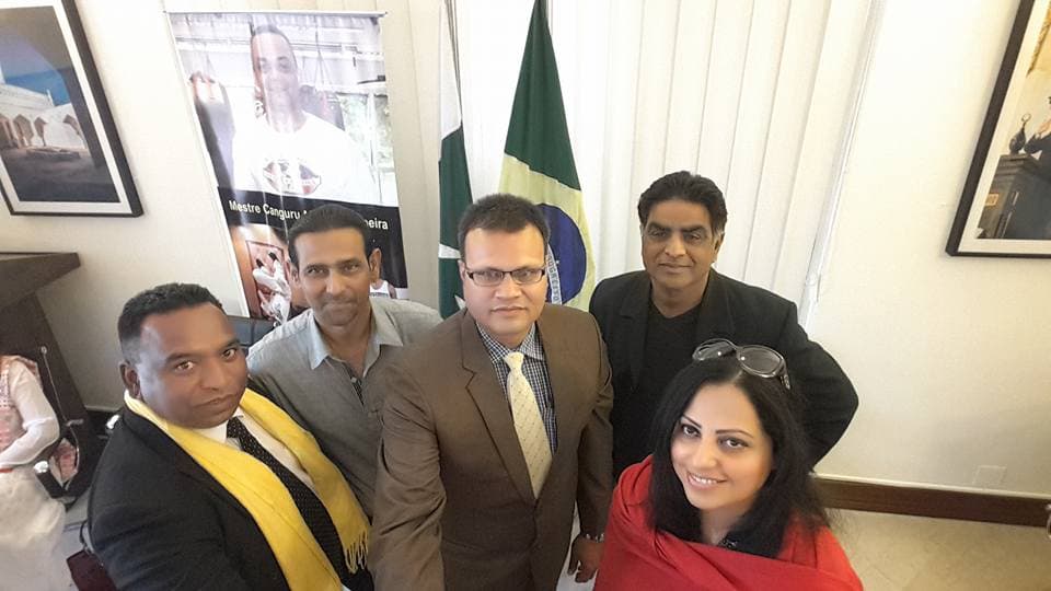 Sports can play vital role for peace in world, H.E. Mr. Claudio Lins ,Ambassador of Brazil to Pakistan Brazil Embassy Islamabad will organized the 1st National Capoeira Festival &Sports Gala in April 2016at Islamabad By,Asghar Ali Mubarak Islamabad—The Ambassador of Brazil to Pakistan H.E. Mr. Claudio Lins at embassy of Brazil Islamabad Pakistan stated that sports can play vital role for peace in world. H.E. Mr. Claudio Lins stated that embassy of Brazil Islamabad Pakistan will organized the 1st National Capoeira Festival &Sports Gala 2016 in the last week of April at Liquate Gymnasium sports complex Islamabad. The high profile guests including, cricket celebrities, martial arts personalities,famous sports men .Brazilian masters, diplomats and foreign mission are invited .Addressing a press conference at embassy of Brazil Islamabad, Pakistan.Ambassador H.E. Claudio Lins stated the Brazilian are a sports loving nation. Shearing .Talking to media the Brazilian Ambassador of Brazil to Pakistan H.E. Mr. Claudio Lins said that traditional sports capoeira’s future in Pakistan is very bright. Capoeira ABADA game was primarily developed by Grupo Senzala in Rio de Janeiro during the 1960s. This style heavily influenced capoeira regional, and most of the groups called “regional” today are actually much closer to contemporânea than to Mestre Bimba’s original capoeira regional (which used a very particular and specific teaching method). Generally faster-paced games played farther apart, of short duration, on average one minute. Buying the game is common practice. Some contemporânea groups try to merge elements of angola and regional into a single style; others practice each one separately depending on what rhythm the bateria is playing. This style emphasis on technique and a wide variety in the composition of the bateria. H.E. Mr. Claudio Lins said that most groups use more than the simplified bateria of regional, but do not include all the instruments of angola. Some groups use ladainhas, chulas, and chamadas when playing to the angola toque; others do not. The capoeira contemporânea has more standardized ginga. Some groups make use of ornamental flips during the game or to enter the roda. Use of batizados and colored cords to classify the levels of the capoeiristas. Capoeira contemporânea is by far the most widespread style both inside and outside Brazil. The more well-known groups include ABADA Capoeira, Senzala, Capoeira Brasil, Cordão de Ouro, Topázio, and Axé Capoeira. H.E. Mr. Claudio Lins stated that embassy of Brazil Islamabad Pakistan will fully support the Capoeira the game in Pakistan. At this ocean the president Pakistan Capoeria Academy Shayan Ali ,vice president Fawaz Mir ,head of women in Pakistan for Capoeira sports and CEO Micronox the second largest IT/Event management company Pakistan,former captain Pakistan hockey Olympian Mansoor Ahmed,Malik Muhammad Iftkhar also address the media about the future events, H.E. Mr. Claudio Lins stated that embassy of Brazil Islamabad Pakistan will organized the 1st National Capoeira Festival &Sports Gala 2016 in the last week of April at Liquate Gymnasium sports complex Islamabad. At the end the Ambassador of Brazil to Pakistan H.E. Mr. Claudio Lins at embassy of Brazil Islamabad Pakistan announced the former captain Pakistan hockey Olympian Mansoor Ahmed,Malik Muhammad Iftkhar secratry Pakistan wusso federation and awarded them with certificate for Pakistan .