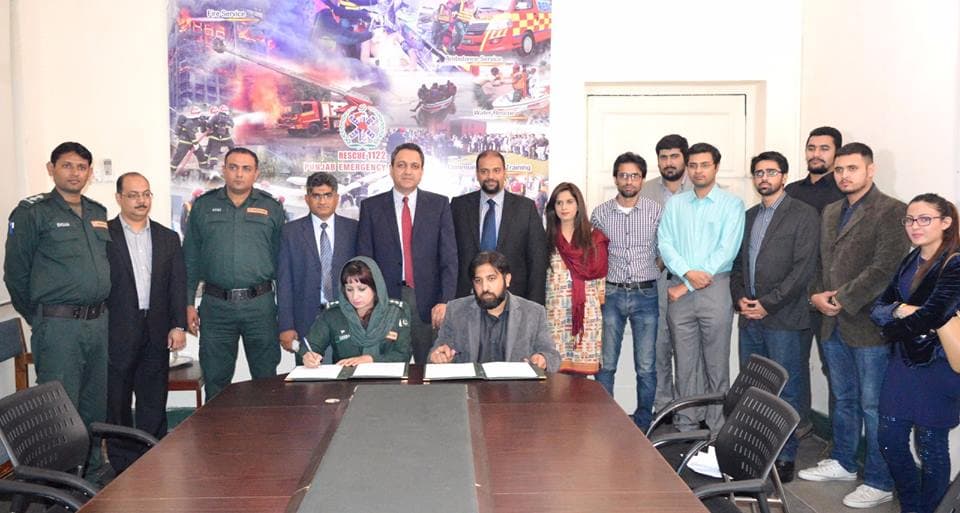 Rescue 1122 and Humanetek SMC Pvt Ltd through its Mohafiz Mobile application and ancillary life support network, MOU was signed to create the Rescue Mohafiz Volunteer Force.